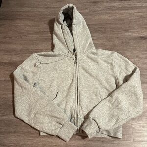 Gray Brandy Melville Zip-Up Cropped Hoodie